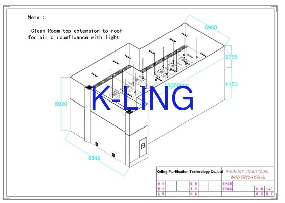 Modularer Reinraum mit einer Dicke von 50 mm mit einem Geräuschpegel von weniger als 65 dB und PVC- oder Aluminiumlegierung für Laborumgebungen