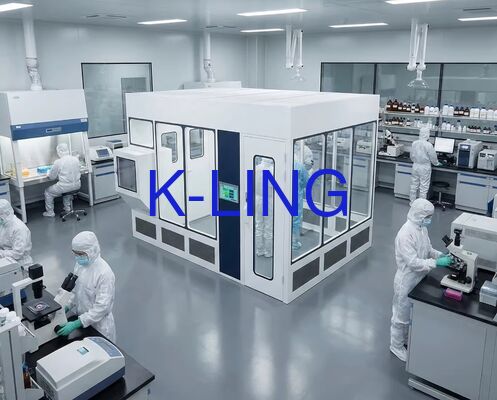 Modulares Reinraumsystem mit integrierten HEPA-Deckenfiltern, antistatischem Bodenbelag und Reinheitsstufen ISO 5–8
