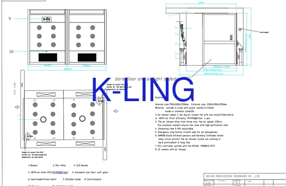 Luftdusche aus Edelstahl mit LED-Beleuchtung 22-30m/s Luftgeschwindigkeit 1000-3000m3/h Luftstrom